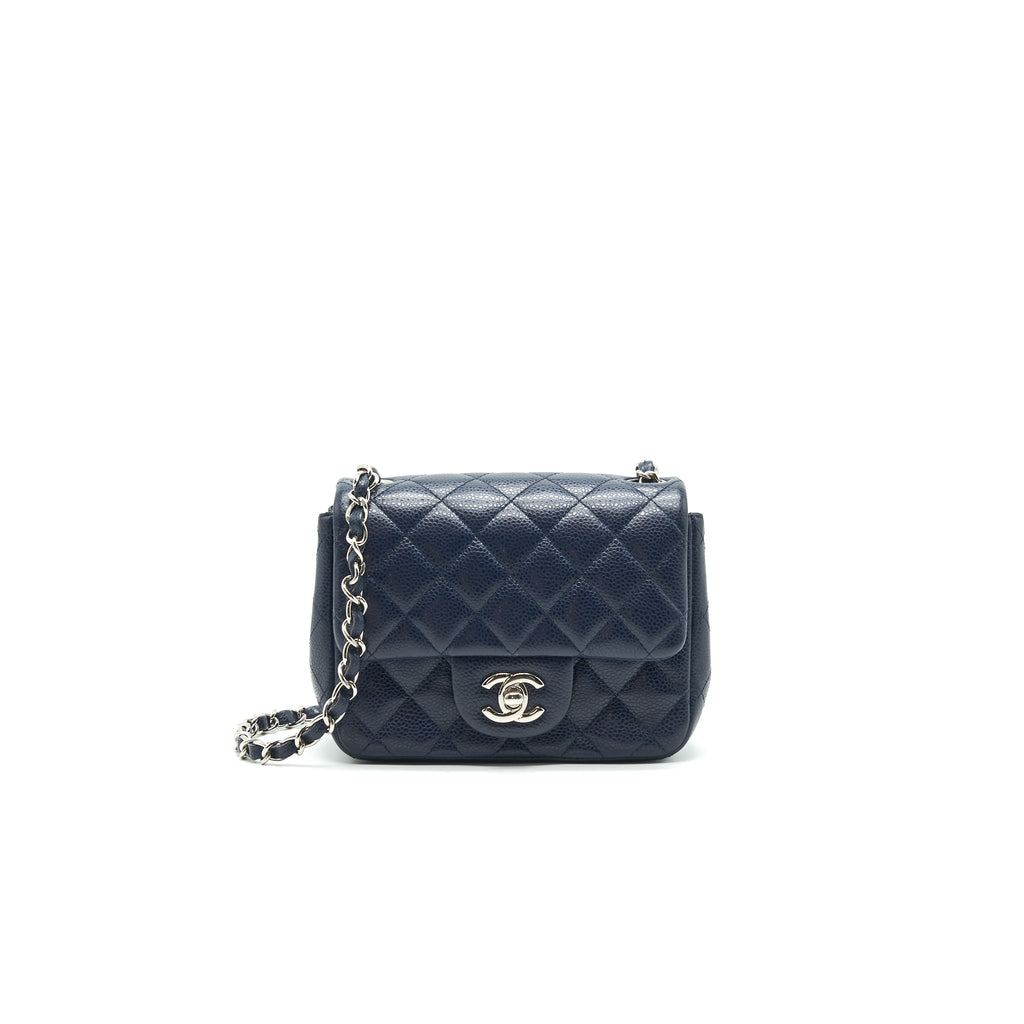 CHANEL MINI SQUARE CAVIAR NAVY SHW SERIAL 18