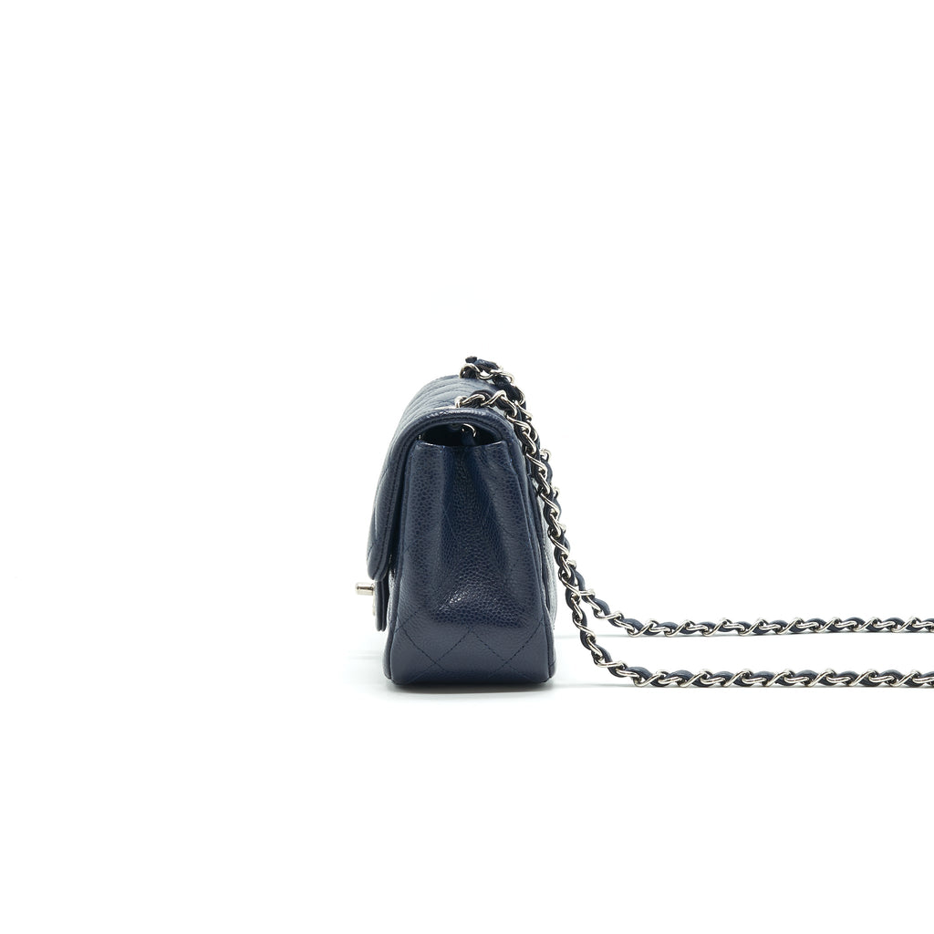 CHANEL MINI SQUARE CAVIAR NAVY SHW SERIAL 18