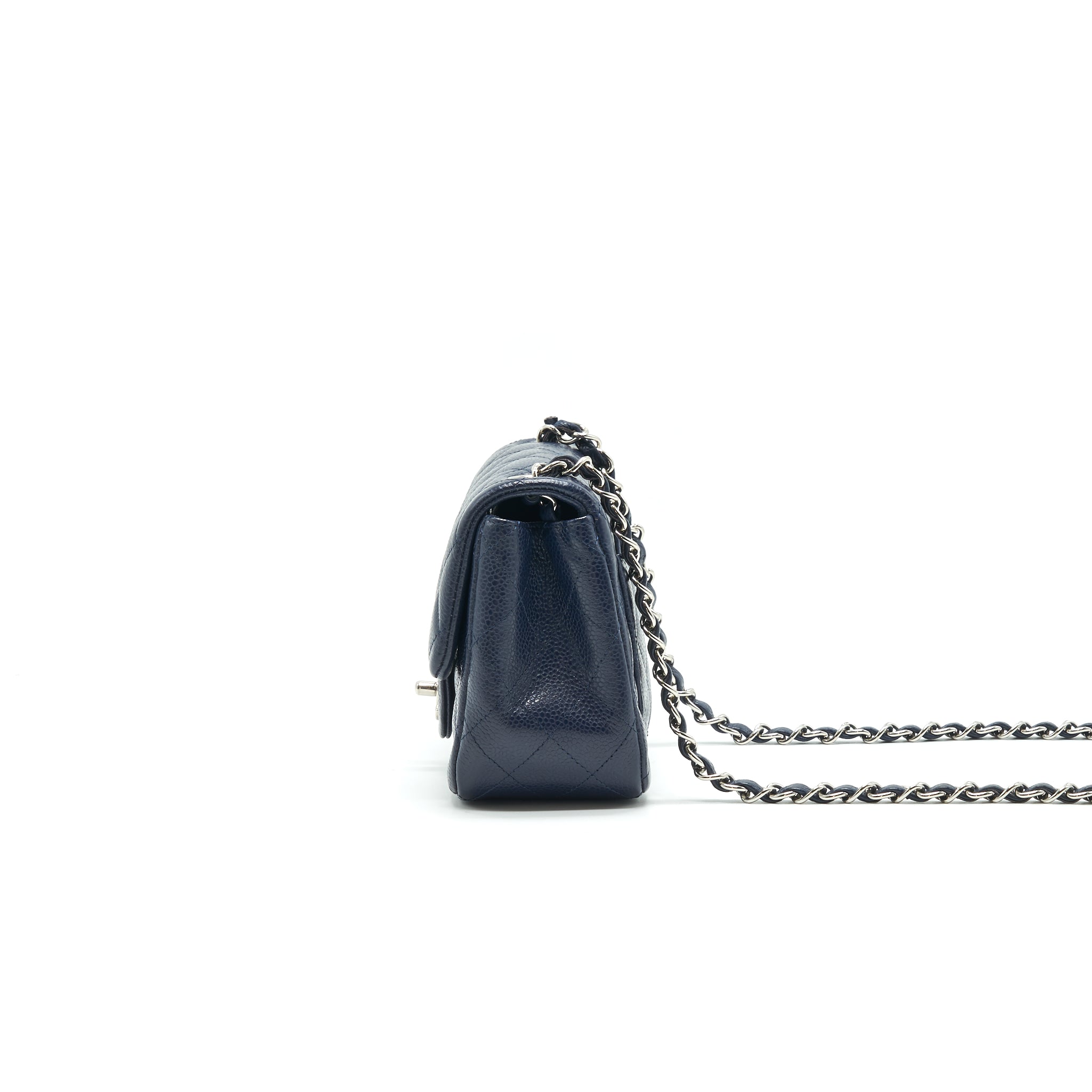 CHANEL MINI SQUARE CAVIAR NAVY SHW SERIAL 18