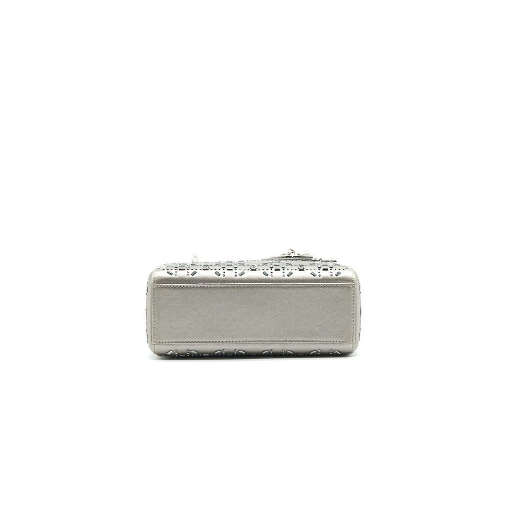 CHRISTIAN DIOR SATIN CRYSTAL CANNAGE MINI LADY DIOR GRAY