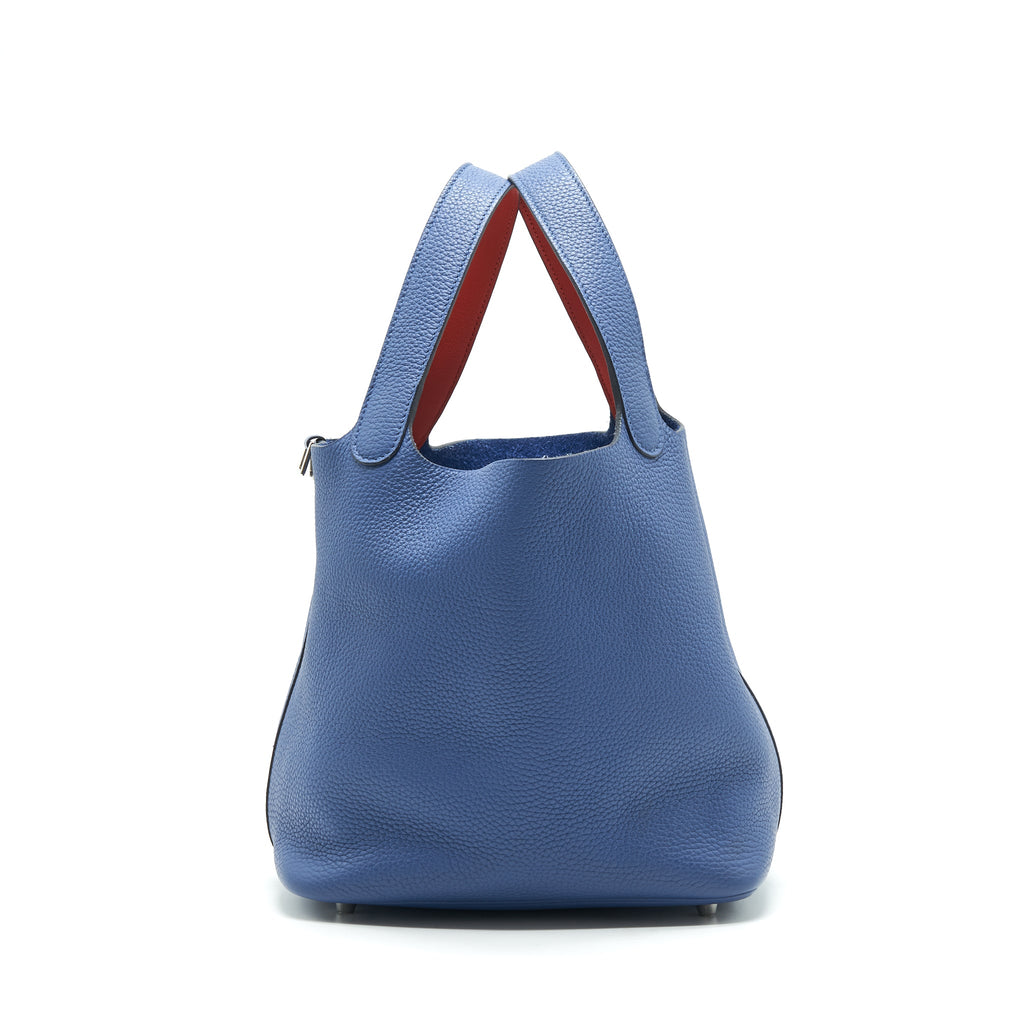 HERMES PICOTIN 22 BLUE WITH ORANGE HANDLE