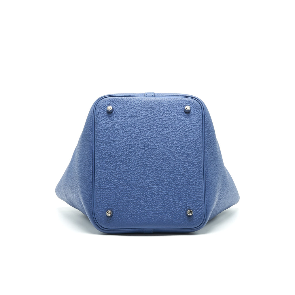 HERMES PICOTIN 22 BLUE WITH ORANGE HANDLE