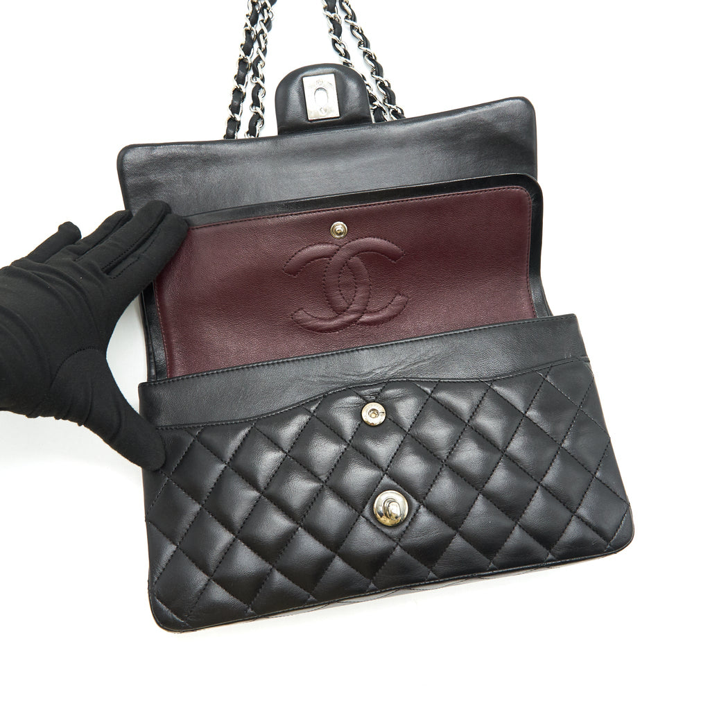 CHANEL CLASSIC DOUBLE FLAP LAMBSKIN BLACK SHW SERIAL 13