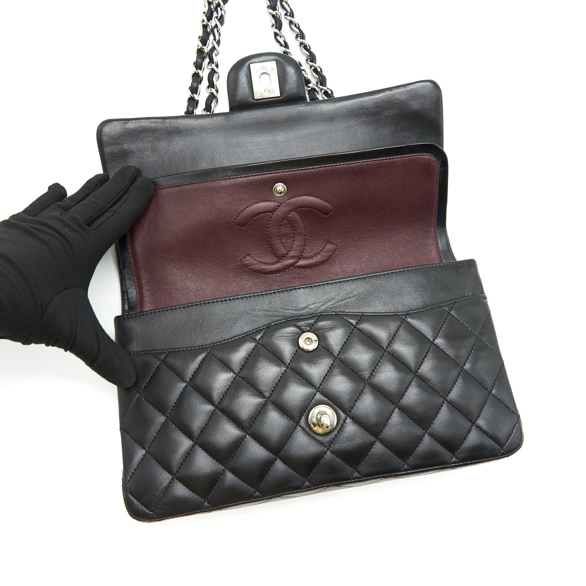 CHANEL CLASSIC DOUBLE FLAP LAMBSKIN BLACK SHW SERIAL 13