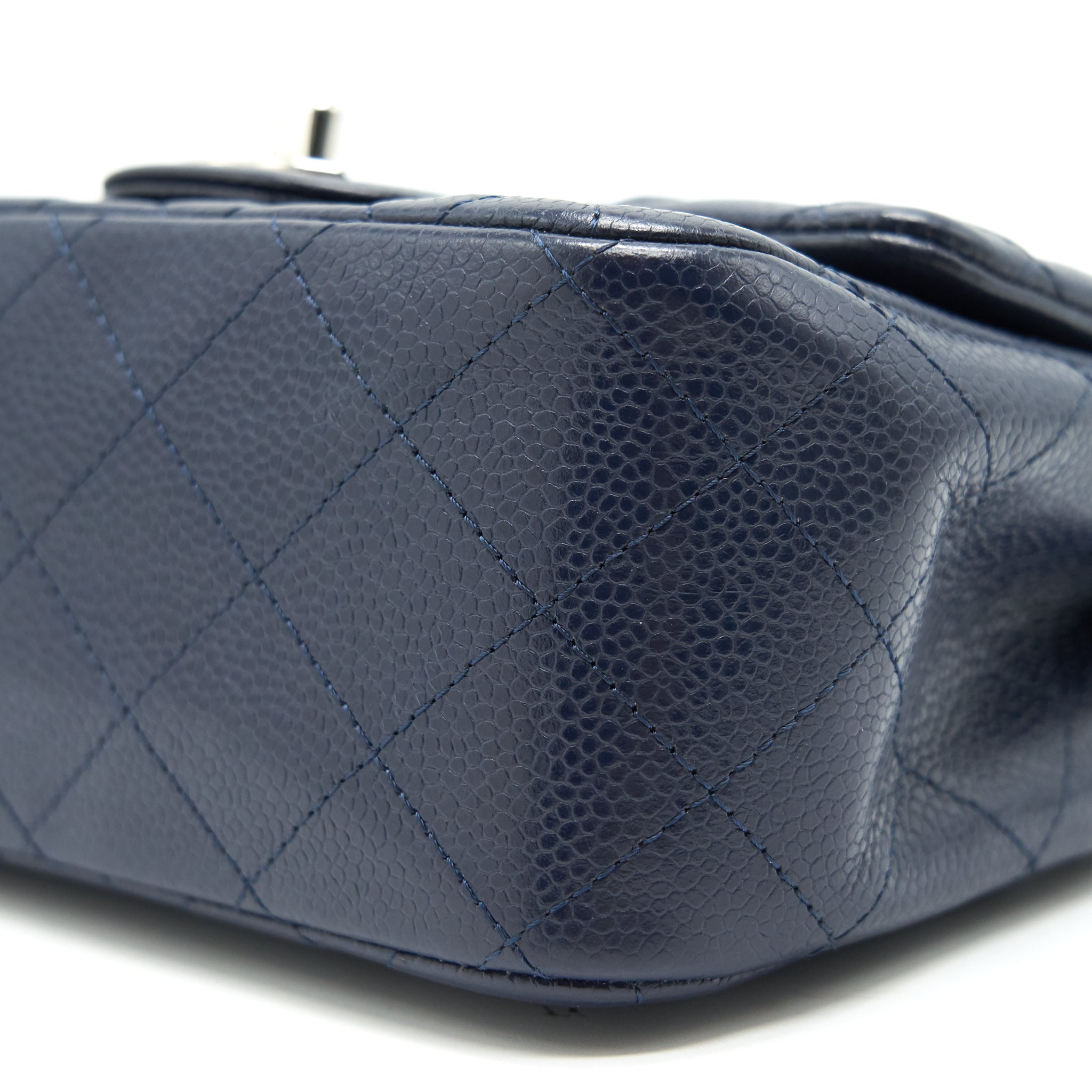CHANEL MINI SQUARE CAVIAR NAVY SHW SERIAL 18