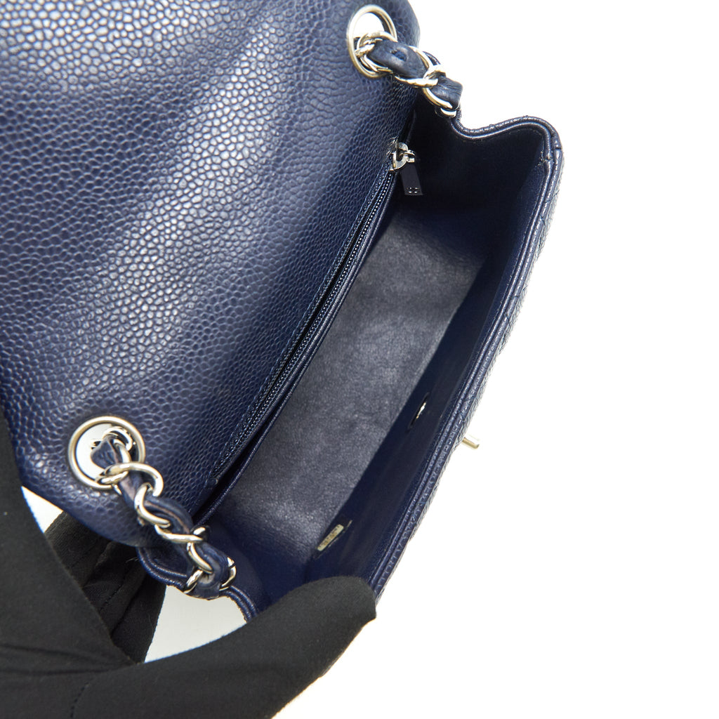 CHANEL MINI SQUARE CAVIAR NAVY SHW SERIAL 18