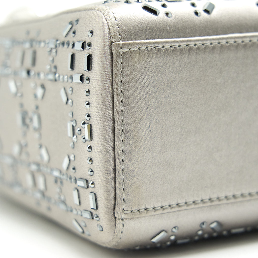 CHRISTIAN DIOR SATIN CRYSTAL CANNAGE MINI LADY DIOR GRAY