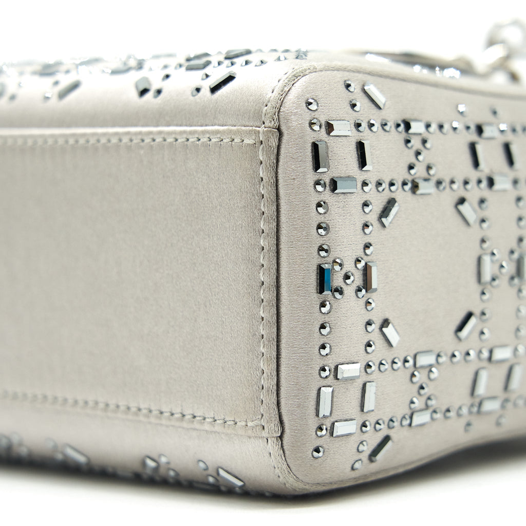 CHRISTIAN DIOR SATIN CRYSTAL CANNAGE MINI LADY DIOR GRAY