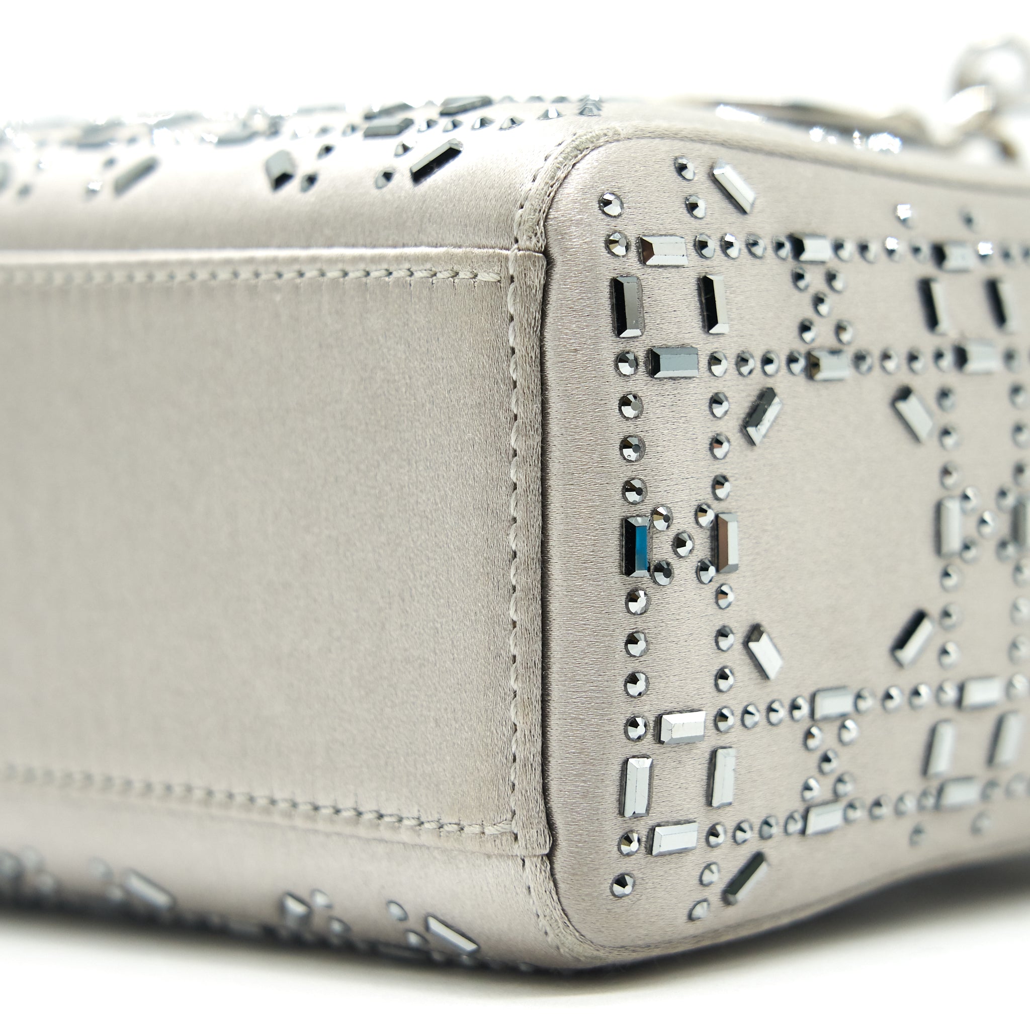 CHRISTIAN DIOR SATIN CRYSTAL CANNAGE MINI LADY DIOR GRAY