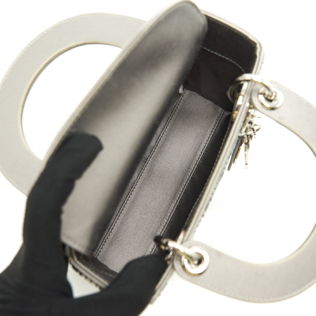 CHRISTIAN DIOR SATIN CRYSTAL CANNAGE MINI LADY DIOR GRAY