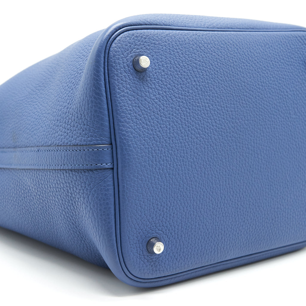 HERMES PICOTIN 22 BLUE WITH ORANGE HANDLE