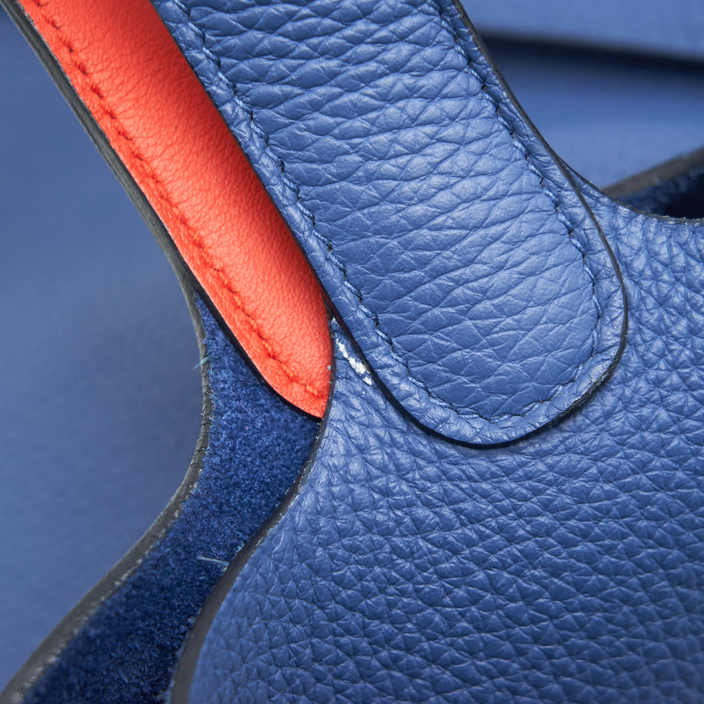 HERMES PICOTIN 22 BLUE WITH ORANGE HANDLE