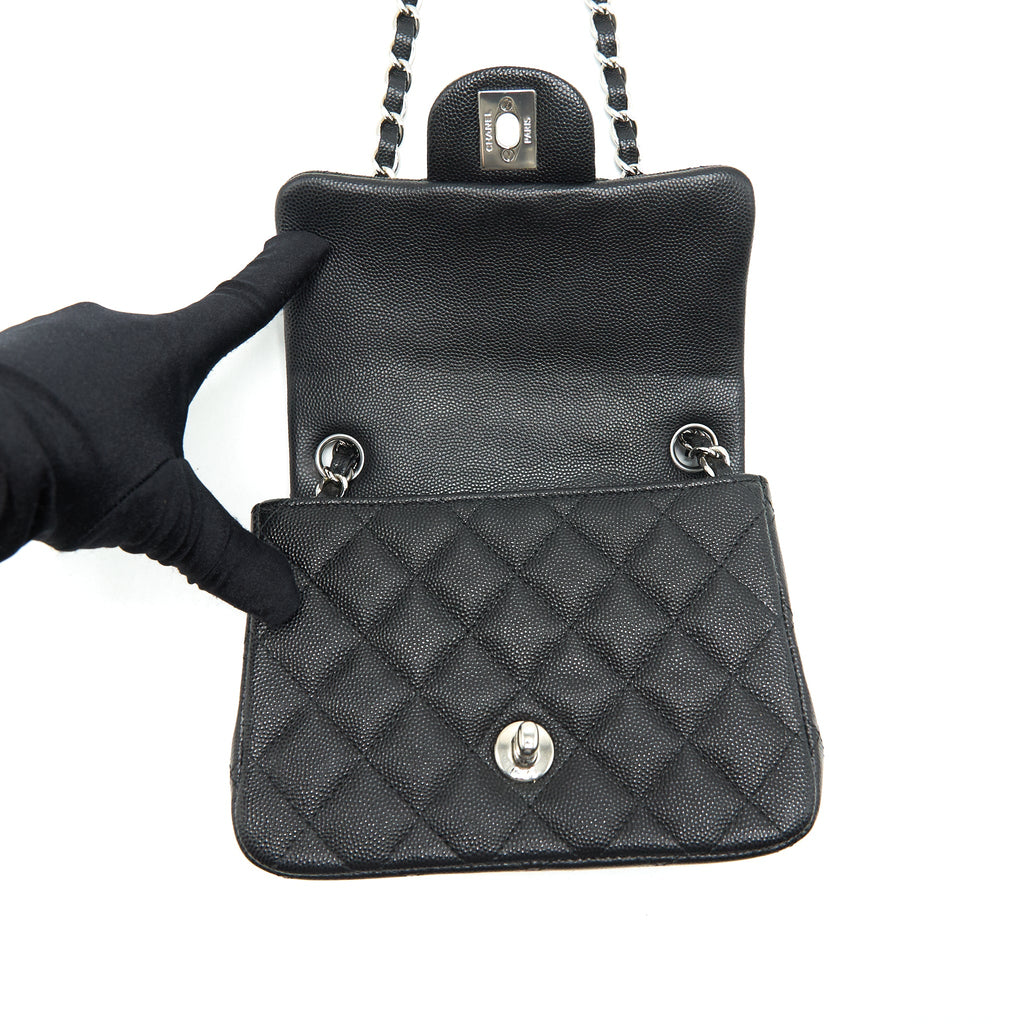 CHANEL MINI SQUARE FLAP BAG CAVIAR BLACK SHW