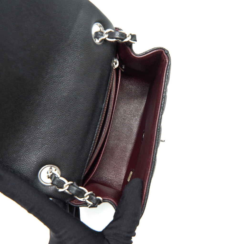 CHANEL MINI SQUARE FLAP BAG CAVIAR BLACK SHW
