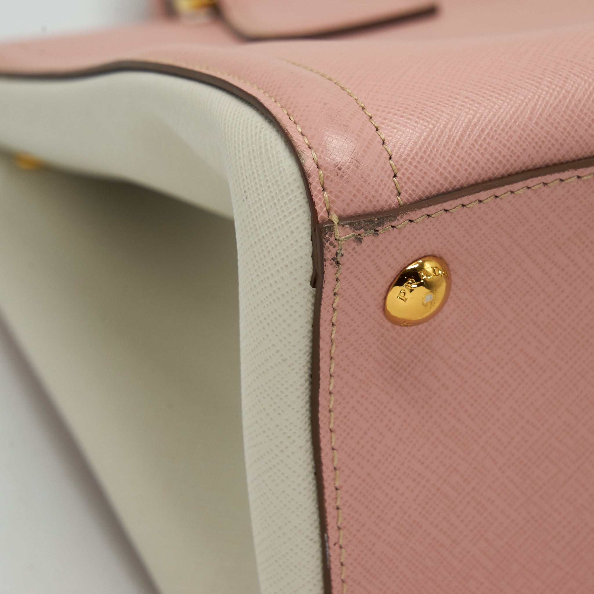 PRADA TOP HANDLE SAFFIANO TOTE BAG CALFSKIN PINK/ WHITE GHW