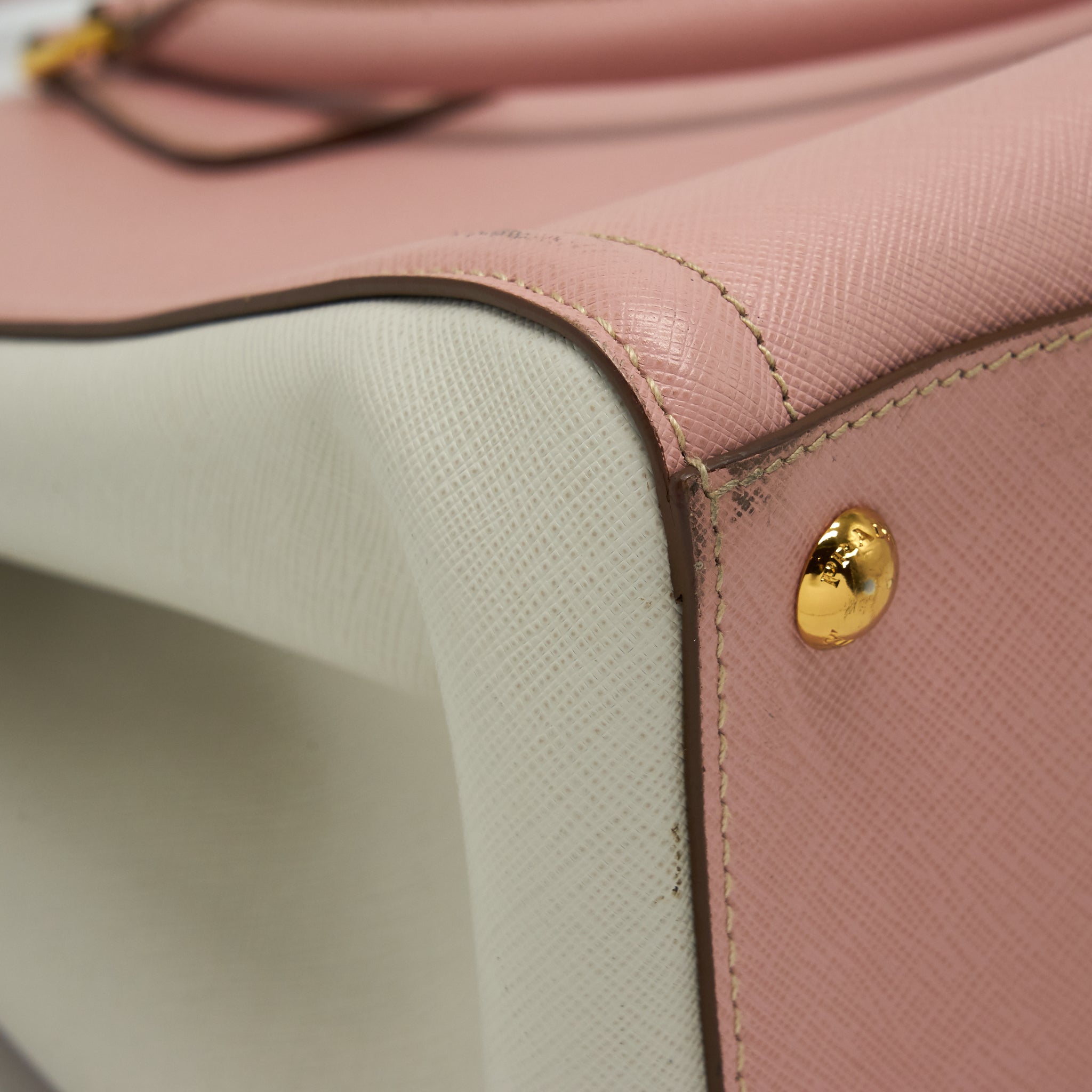 PRADA TOP HANDLE SAFFIANO TOTE BAG CALFSKIN PINK/ WHITE GHW