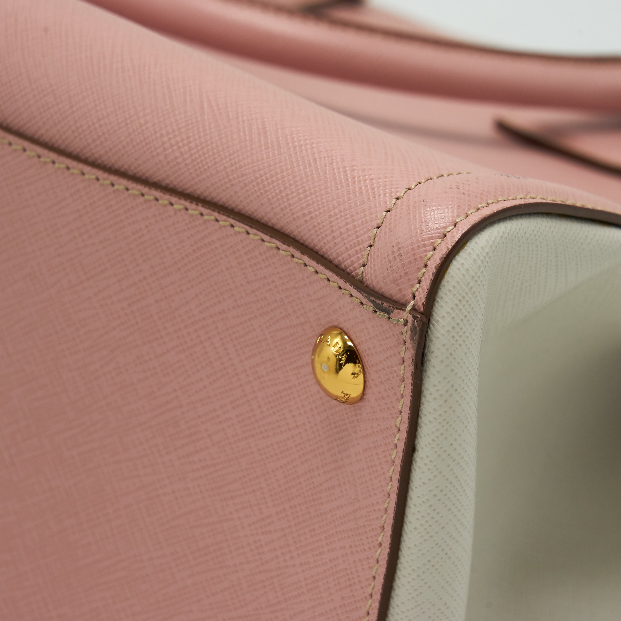 PRADA TOP HANDLE SAFFIANO TOTE BAG CALFSKIN PINK/ WHITE GHW