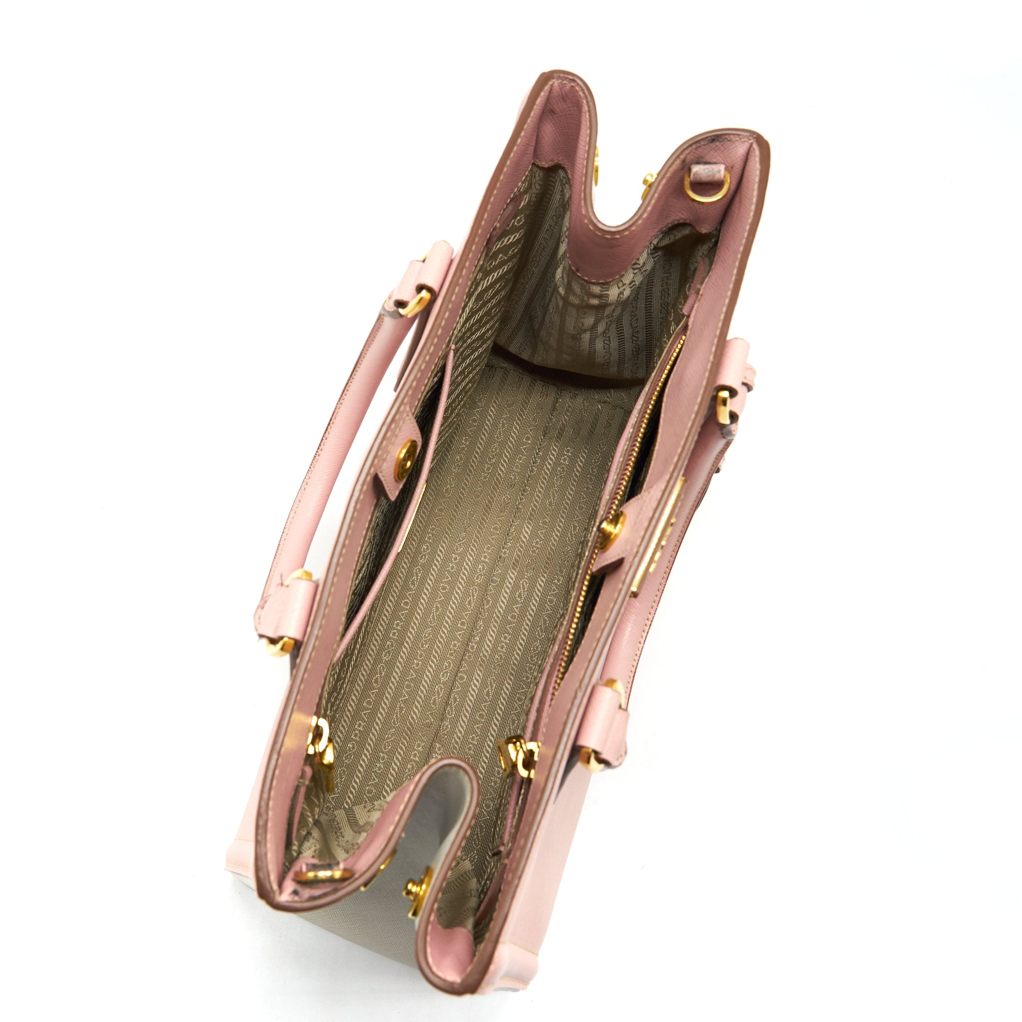 PRADA TOP HANDLE SAFFIANO TOTE BAG CALFSKIN PINK/ WHITE GHW