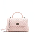 CHANEL LARGE COCO HANDLE FLAP BAG CAVIAR LIGHT PINK RUTHENIUM HARDWARE