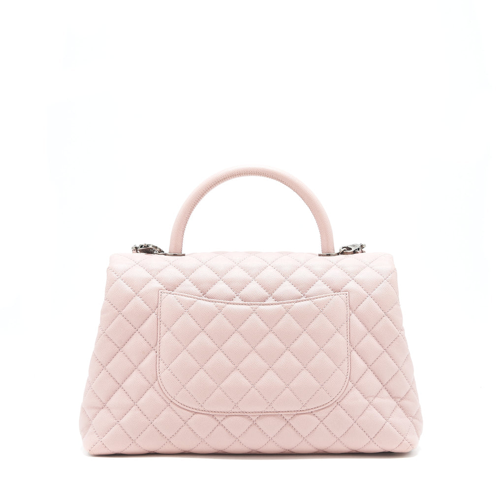 CHANEL LARGE COCO HANDLE FLAP BAG CAVIAR LIGHT PINK RUTHENIUM HARDWARE