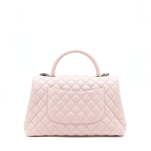 CHANEL LARGE COCO HANDLE FLAP BAG CAVIAR LIGHT PINK RUTHENIUM HARDWARE