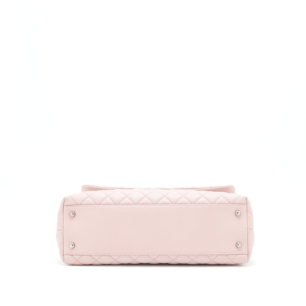 CHANEL LARGE COCO HANDLE FLAP BAG CAVIAR LIGHT PINK RUTHENIUM HARDWARE