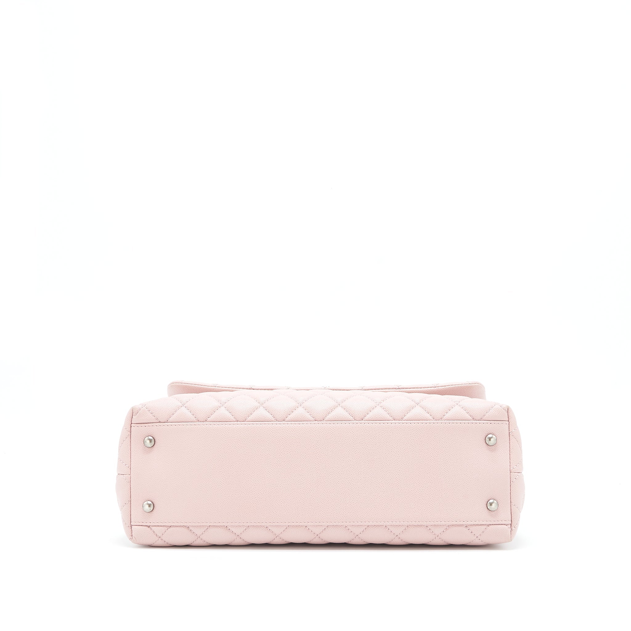 CHANEL LARGE COCO HANDLE FLAP BAG CAVIAR LIGHT PINK RUTHENIUM HARDWARE