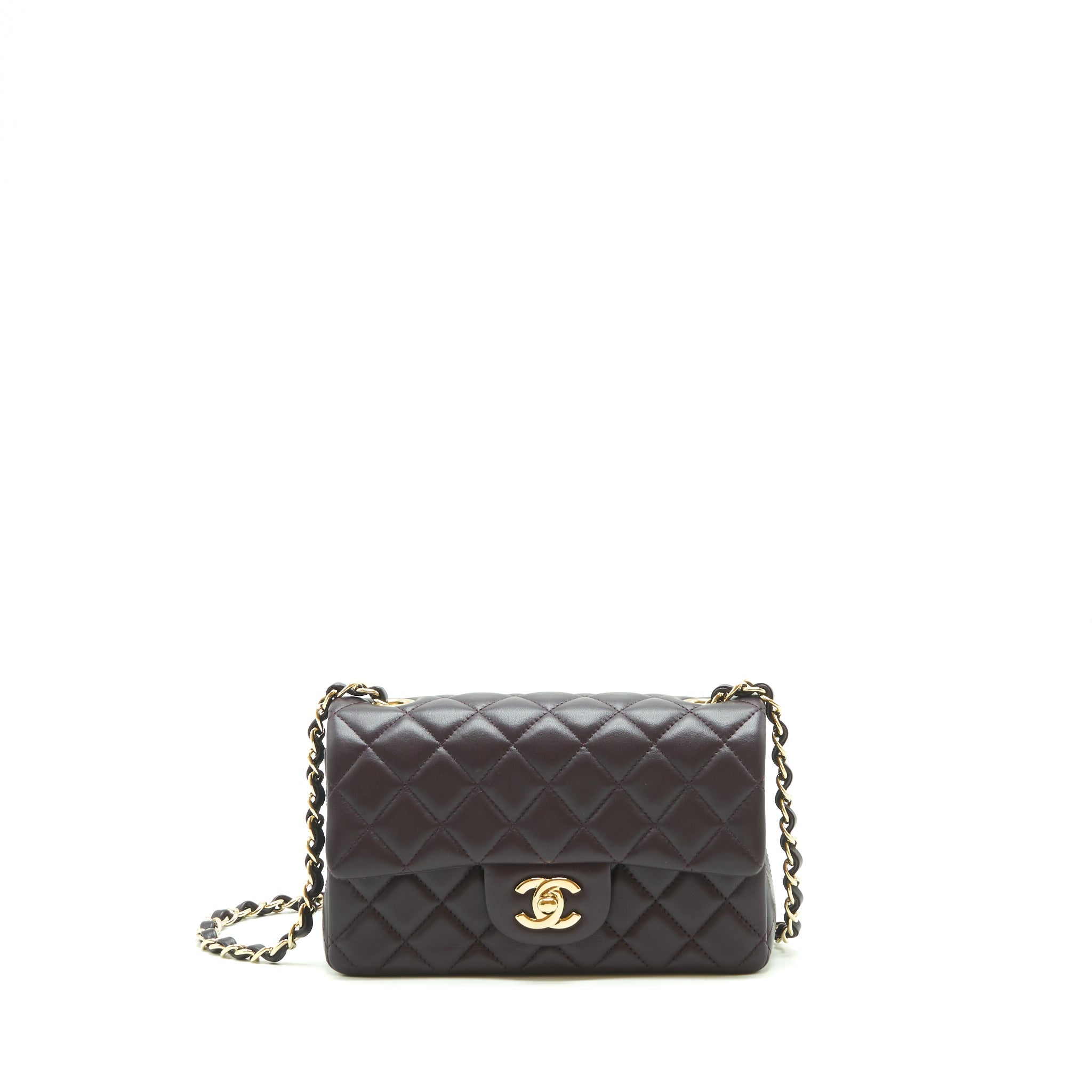 CHANEL MINI RECTANGULAR FLAP BAG LAMBSKIN 16B DARK PURPLE LGHW