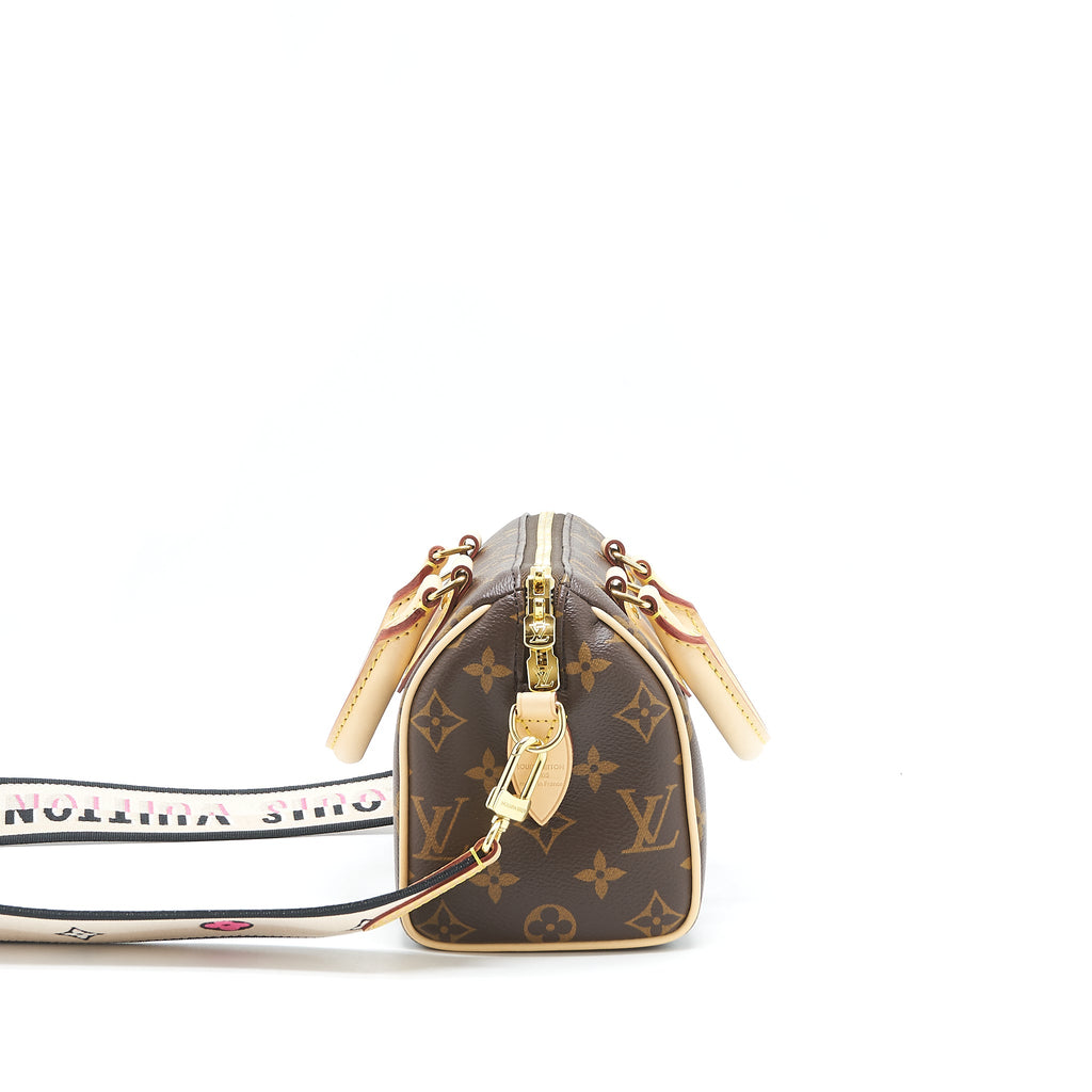 LOUIS VUITTON SPEEDY BANDOULIERE 20 MONOGRAM CANVAS BLACK STRAP