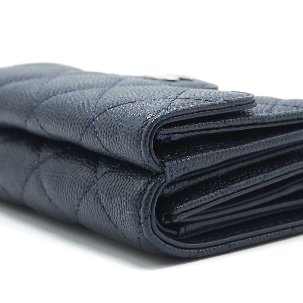 CHANEL SMALL COMPACT WALLET CAVIAR LEATHER INDIGO SHW