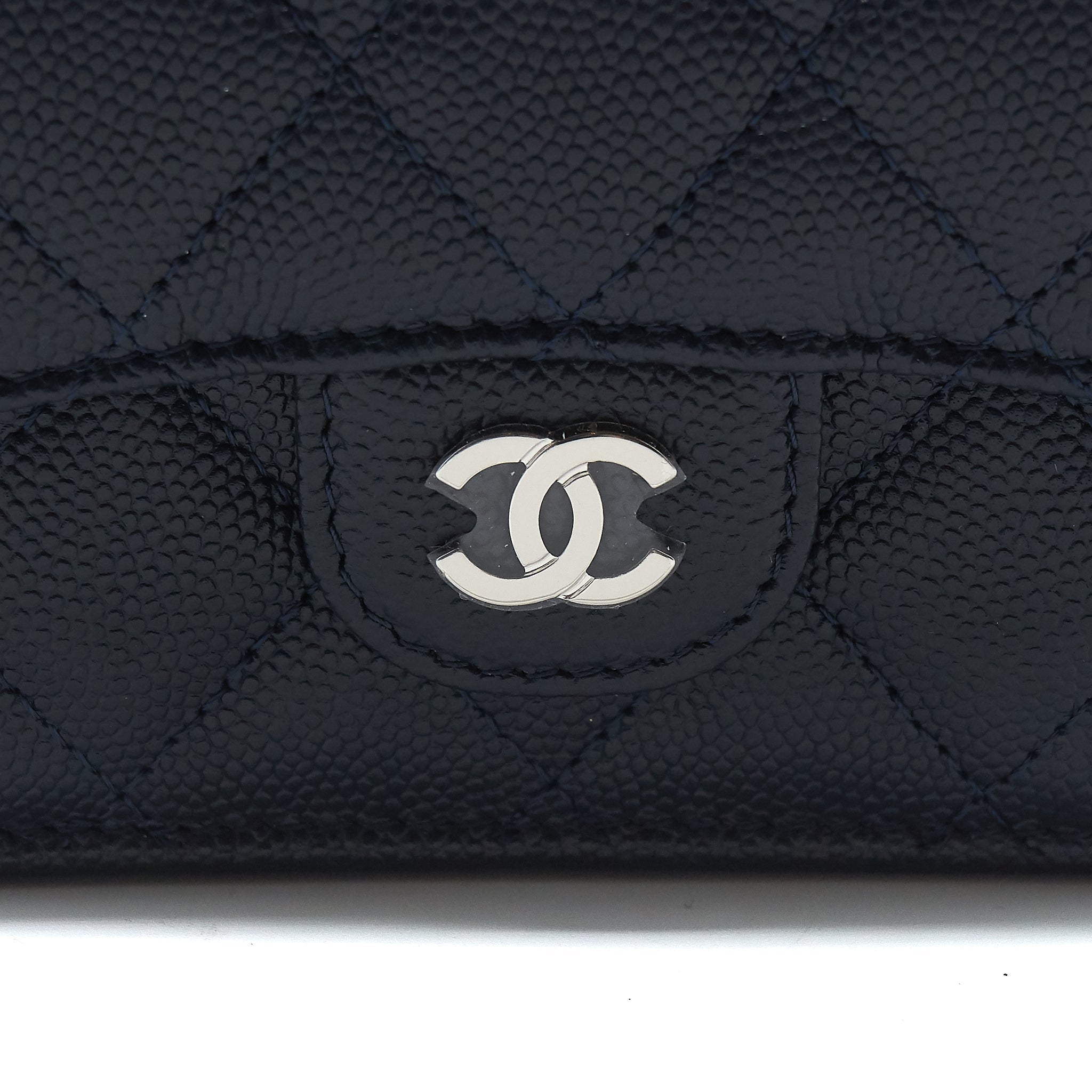 CHANEL SMALL COMPACT WALLET CAVIAR LEATHER INDIGO SHW
