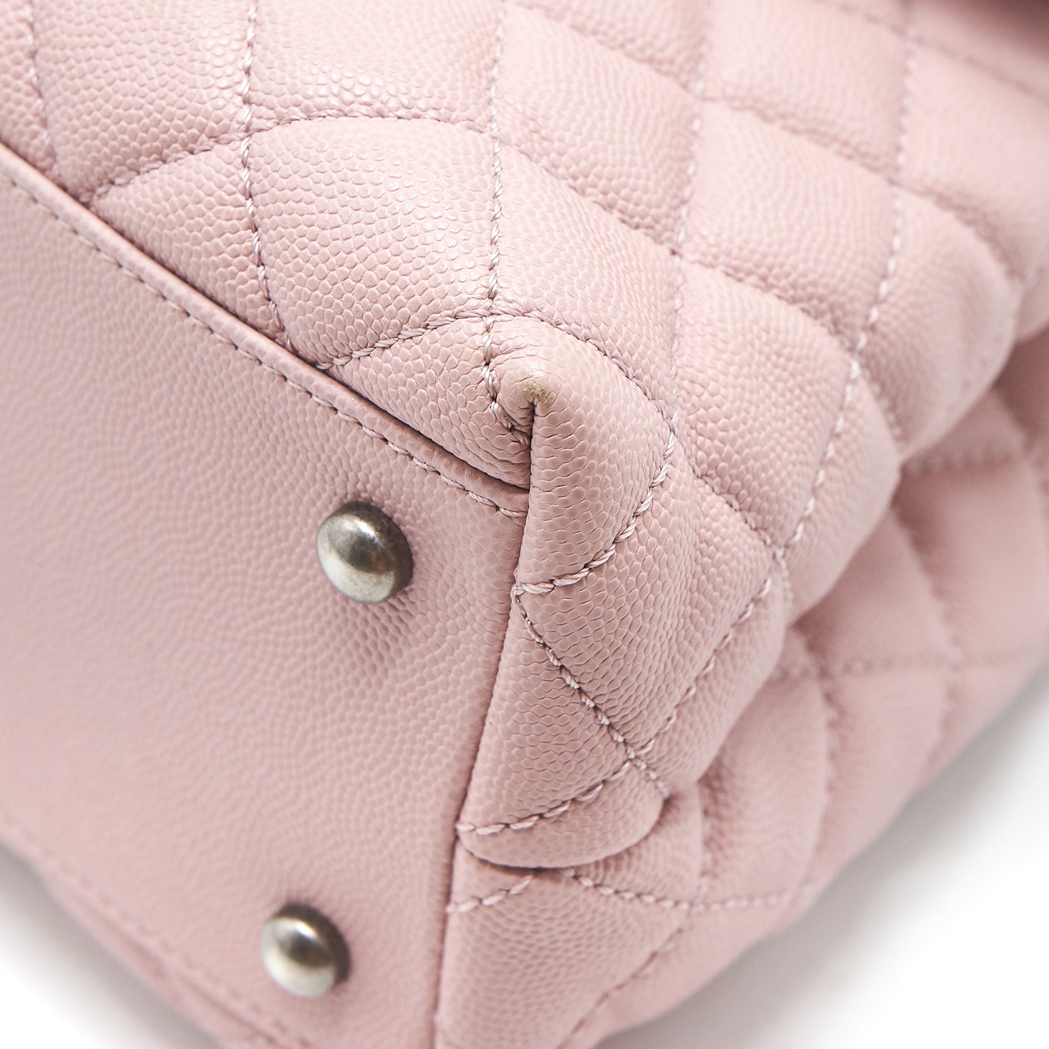 CHANEL LARGE COCO HANDLE FLAP BAG CAVIAR LIGHT PINK RUTHENIUM HARDWARE