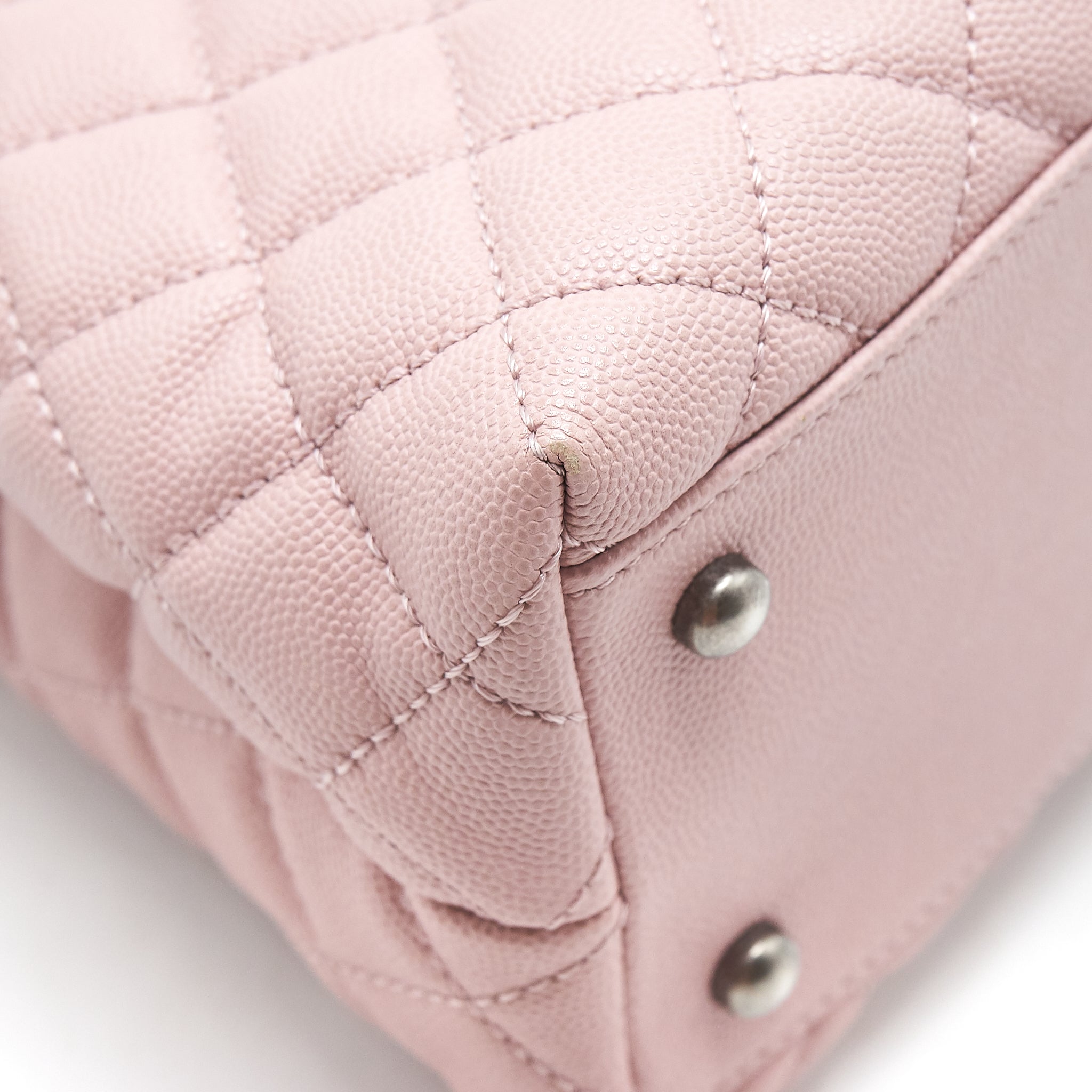 CHANEL LARGE COCO HANDLE FLAP BAG CAVIAR LIGHT PINK RUTHENIUM HARDWARE