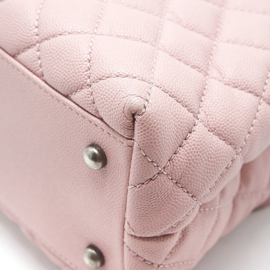 CHANEL LARGE COCO HANDLE FLAP BAG CAVIAR LIGHT PINK RUTHENIUM HARDWARE