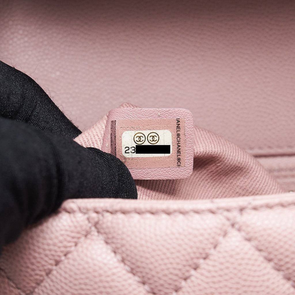 CHANEL LARGE COCO HANDLE FLAP BAG CAVIAR LIGHT PINK RUTHENIUM HARDWARE