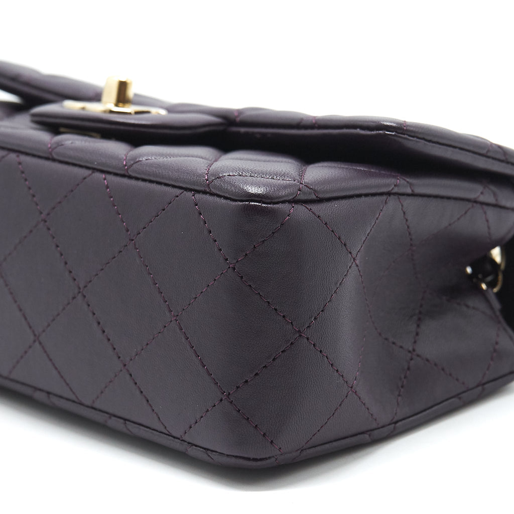 CHANEL MINI RECTANGULAR FLAP BAG LAMBSKIN 16B DARK PURPLE LGHW