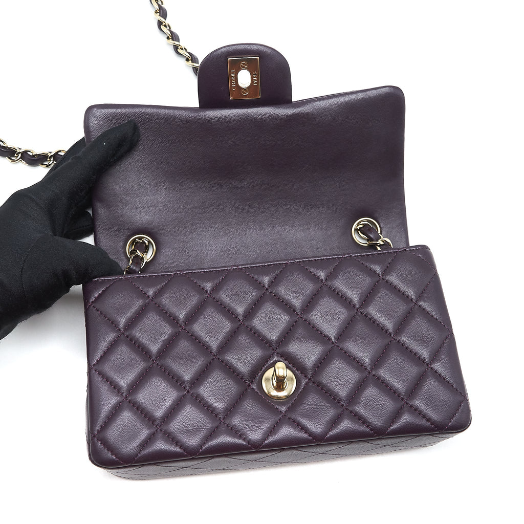 CHANEL MINI RECTANGULAR FLAP BAG LAMBSKIN 16B DARK PURPLE LGHW