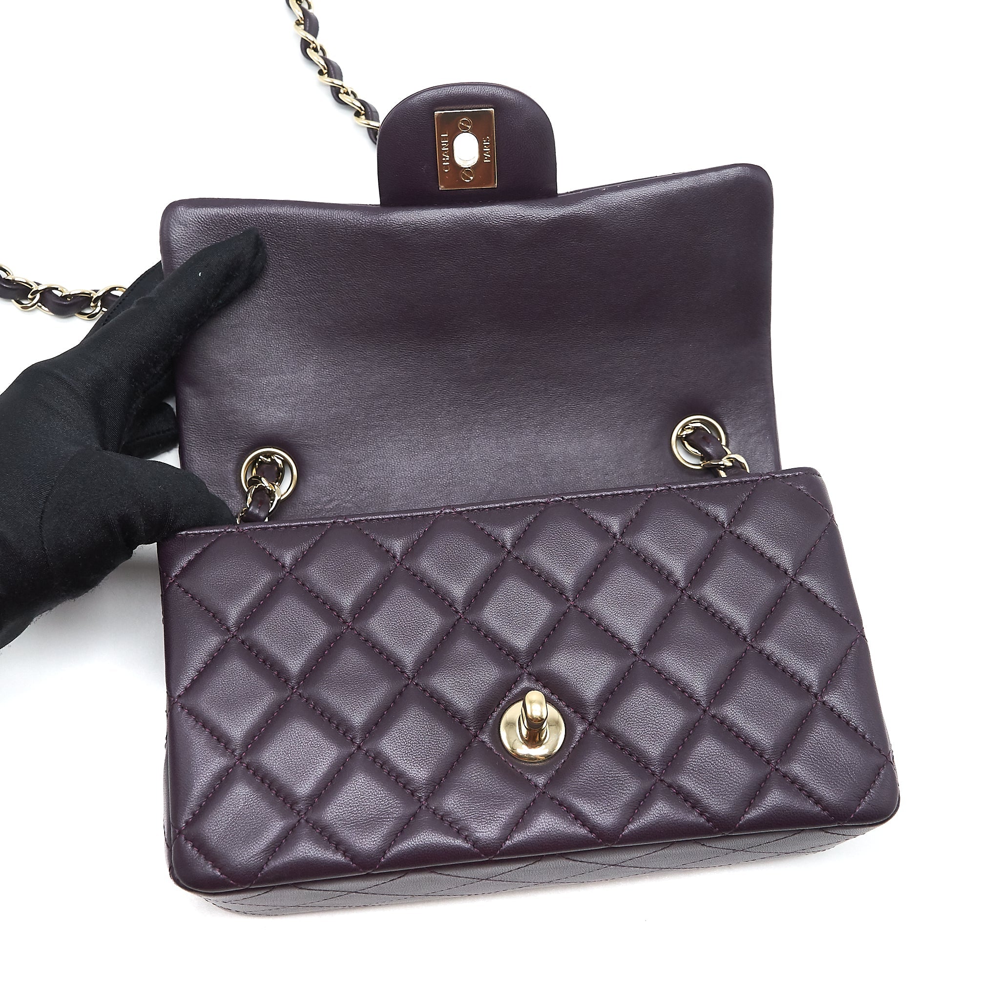 CHANEL MINI RECTANGULAR FLAP BAG LAMBSKIN 16B DARK PURPLE LGHW