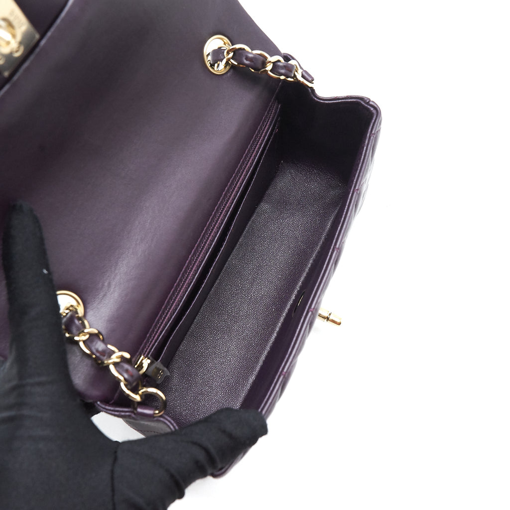 CHANEL MINI RECTANGULAR FLAP BAG LAMBSKIN 16B DARK PURPLE LGHW