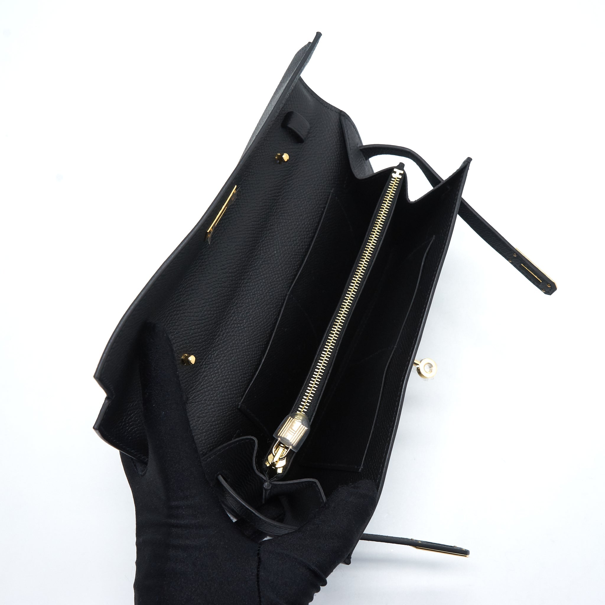 HERMES CLASSIC KELLY TO GO EPSOM LEATHER BLACK GHW