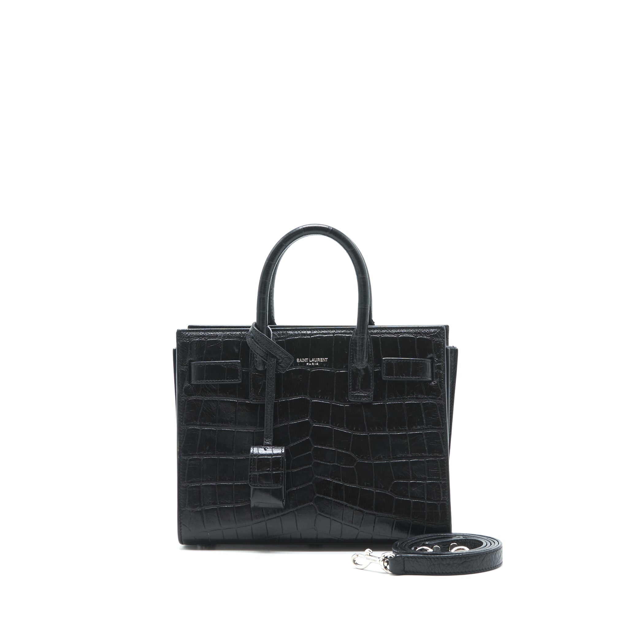 SAINT LAURENT/YSL SAC DE JOUR NANO CROC EMBOSSED BLACK SHW