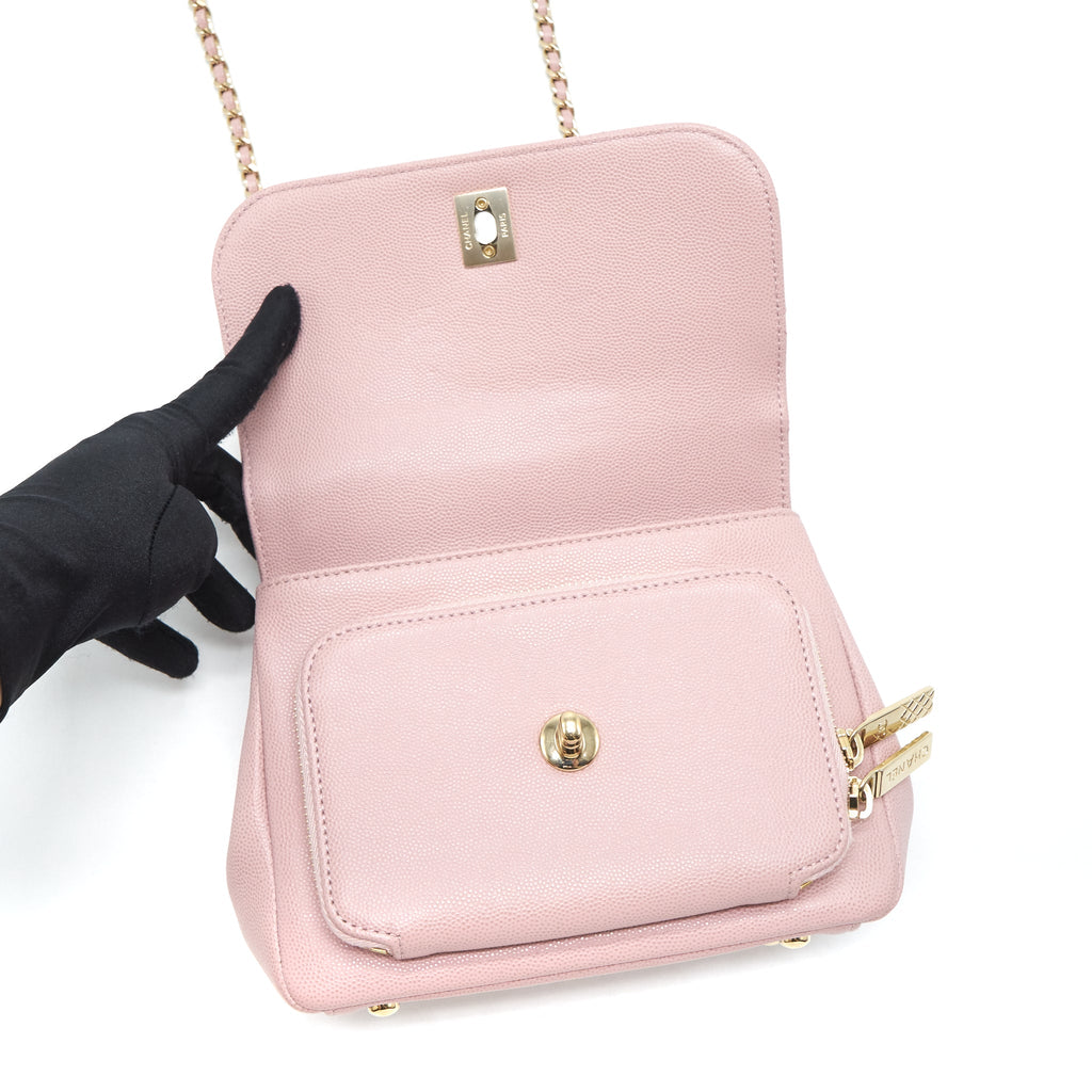 CHANEL SMALL BUSINESS AFFINITY FLAP BAG CAVIAR LIGHT PINK LGHW
