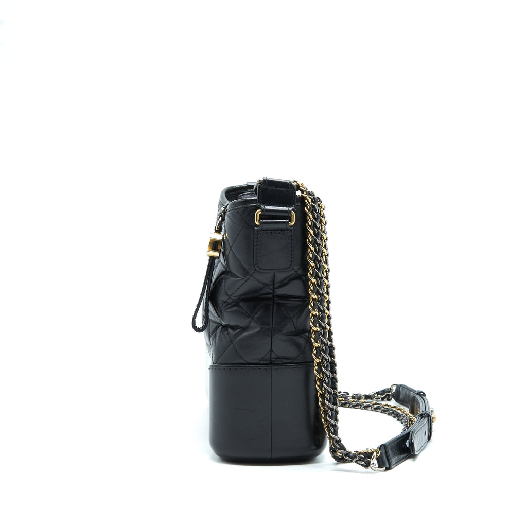 CHANEL LARGE GABRIELLE HOBO BAG BLACK GOLD/SLIVER HARDWARE