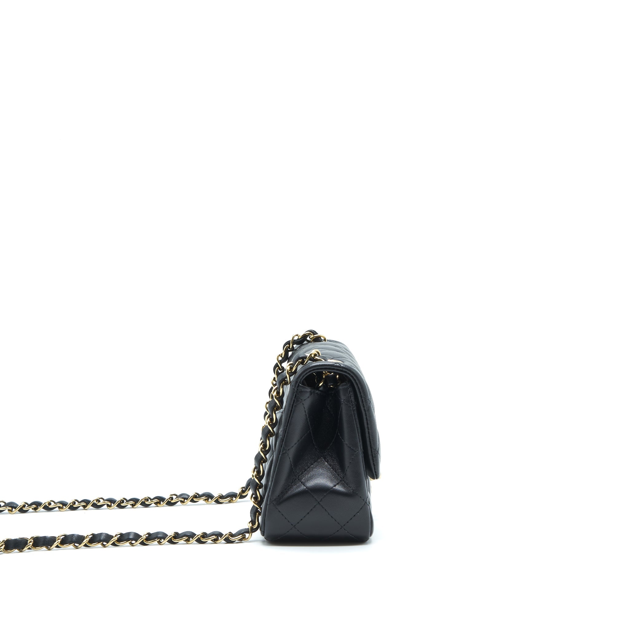 CHANEL MINI SQUARE FLAP BAG LAMBSKIN BLACK LGHW (MICROCHIP)