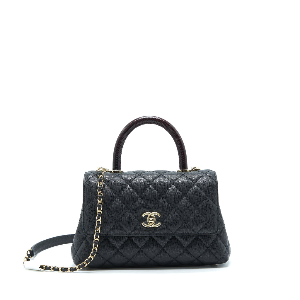 CHANEL SMALL COCO HANDLE CAVIAR BLACK LGHW WITH RED EMBOSSED HANDLE