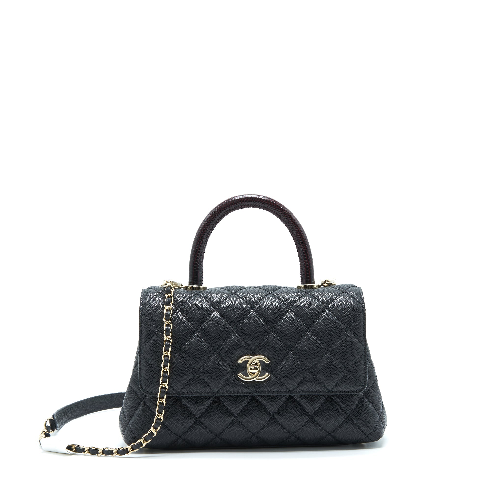 CHANEL SMALL COCO HANDLE CAVIAR BLACK LGHW WITH RED EMBOSSED HANDLE