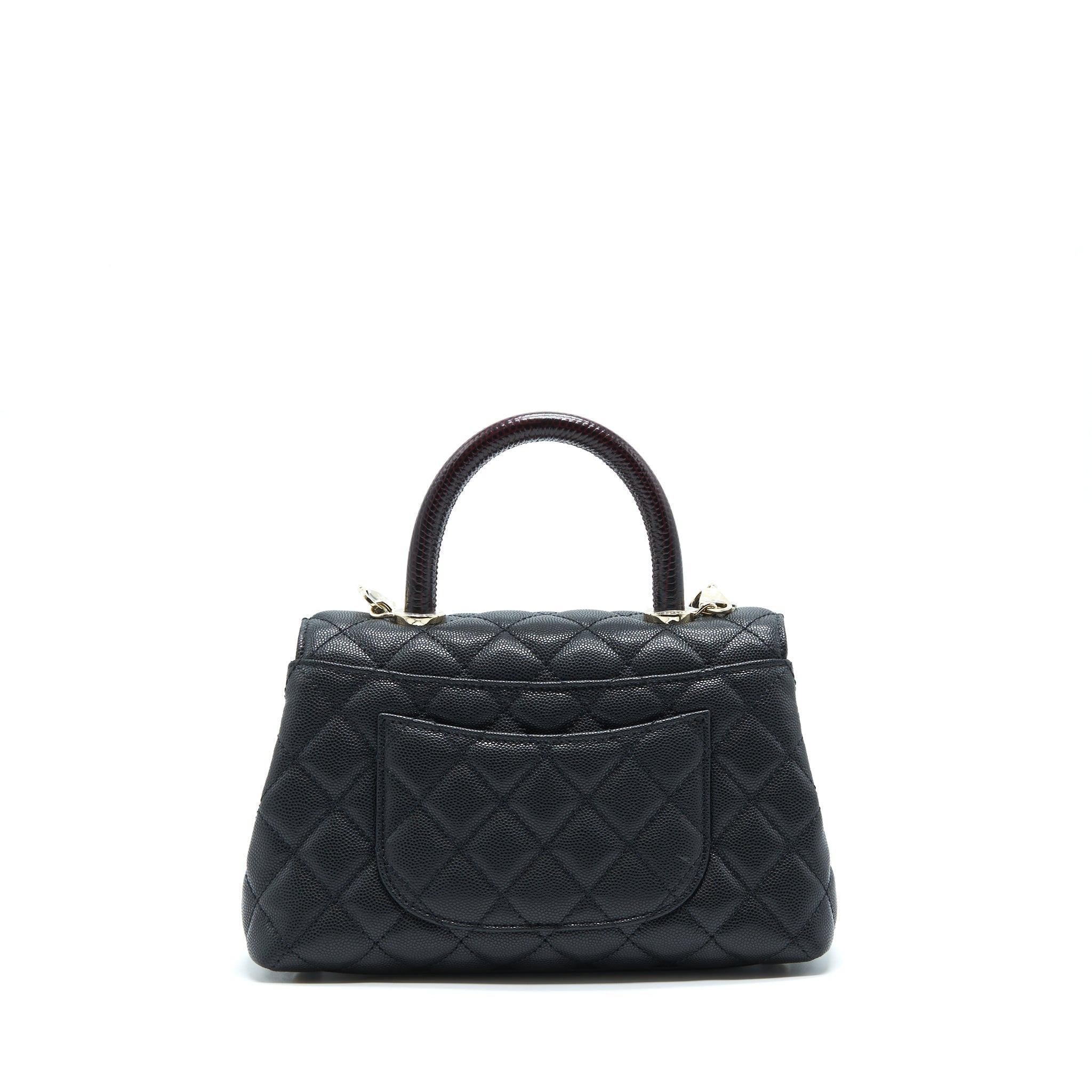 CHANEL SMALL COCO HANDLE CAVIAR BLACK LGHW WITH RED EMBOSSED HANDLE