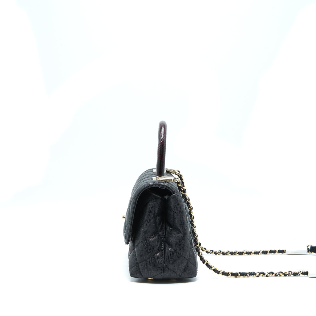 CHANEL SMALL COCO HANDLE CAVIAR BLACK LGHW WITH RED EMBOSSED HANDLE