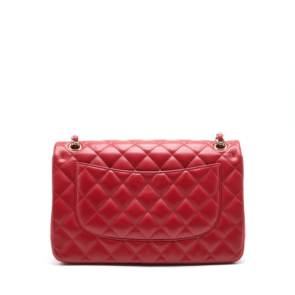 CHANEL CLASSIC JUMBO DOUBLE FLAP BAG LAMBSKIN RED LGHW