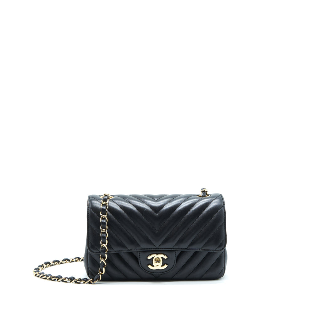 CHANEL CHEVRON MINI RECTANGULAR FLAP BAG LAMBSKIN BLACK LGHW
